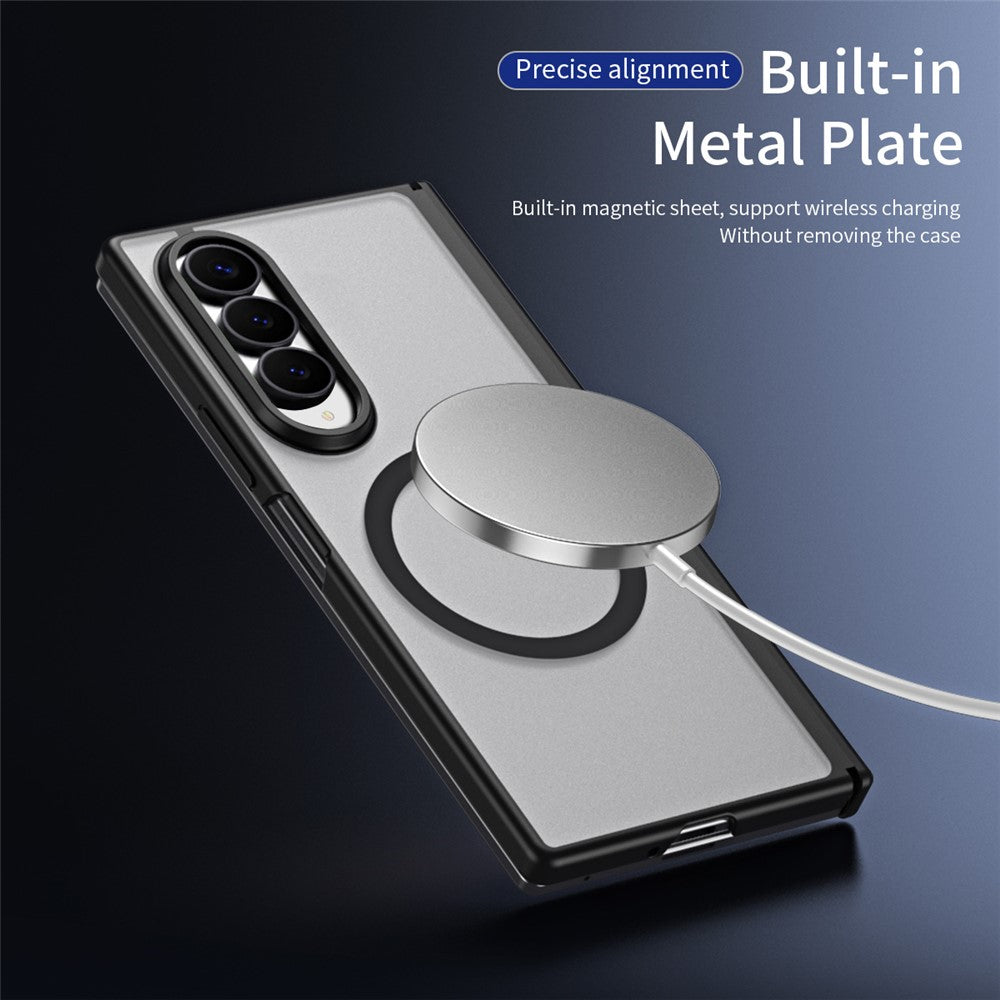 For Samsung Galaxy Z Fold4 5G Case Hard PC Matte Phone Cover with Built-in Tempered Glass Film