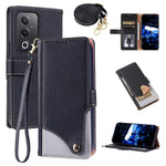 For Oppo A3 Pro (Global) 5G  /  A3 Pro (India) 5G  /  A80 5G  /  K12x 5G (Global) Leather Case with Wrist Strap and Shoulder Strap Dual Color Multi Card Slots Phone Cover