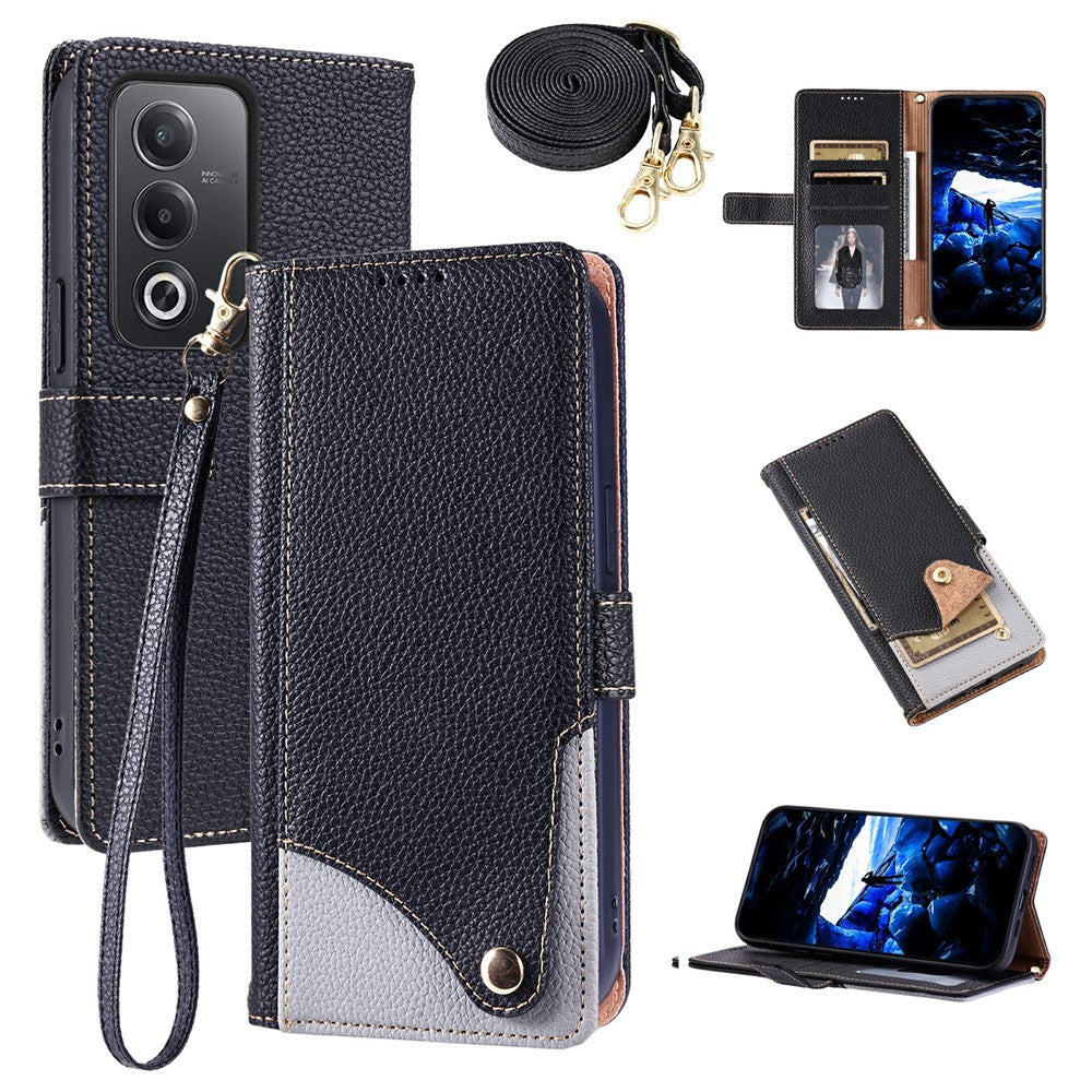 For Oppo A3 Pro (Global) 5G  /  A3 Pro (India) 5G  /  A80 5G  /  K12x 5G (Global) Leather Case with Wrist Strap and Shoulder Strap Dual Color Multi Card Slots Phone Cover
