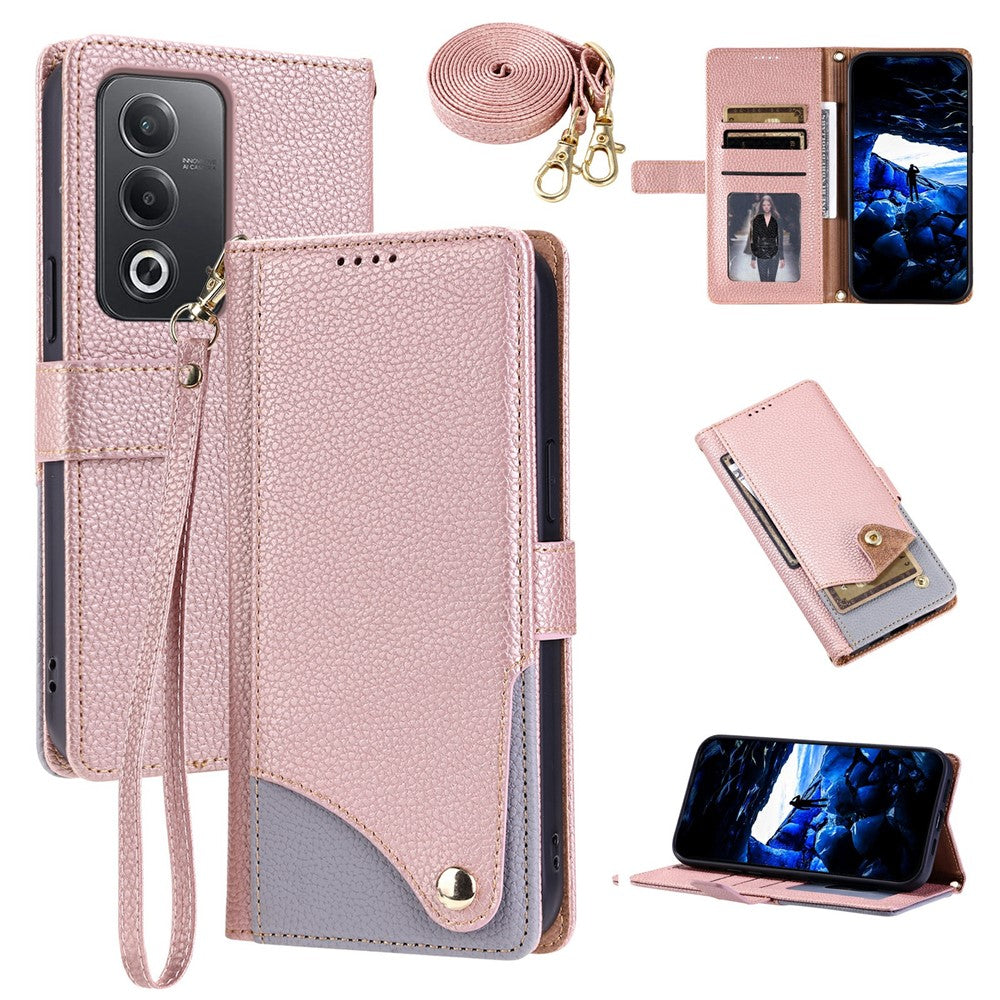 For Oppo A3 Pro (Global) 5G  /  A3 Pro (India) 5G  /  A80 5G  /  K12x 5G (Global) Leather Case with Wrist Strap and Shoulder Strap Dual Color Multi Card Slots Phone Cover