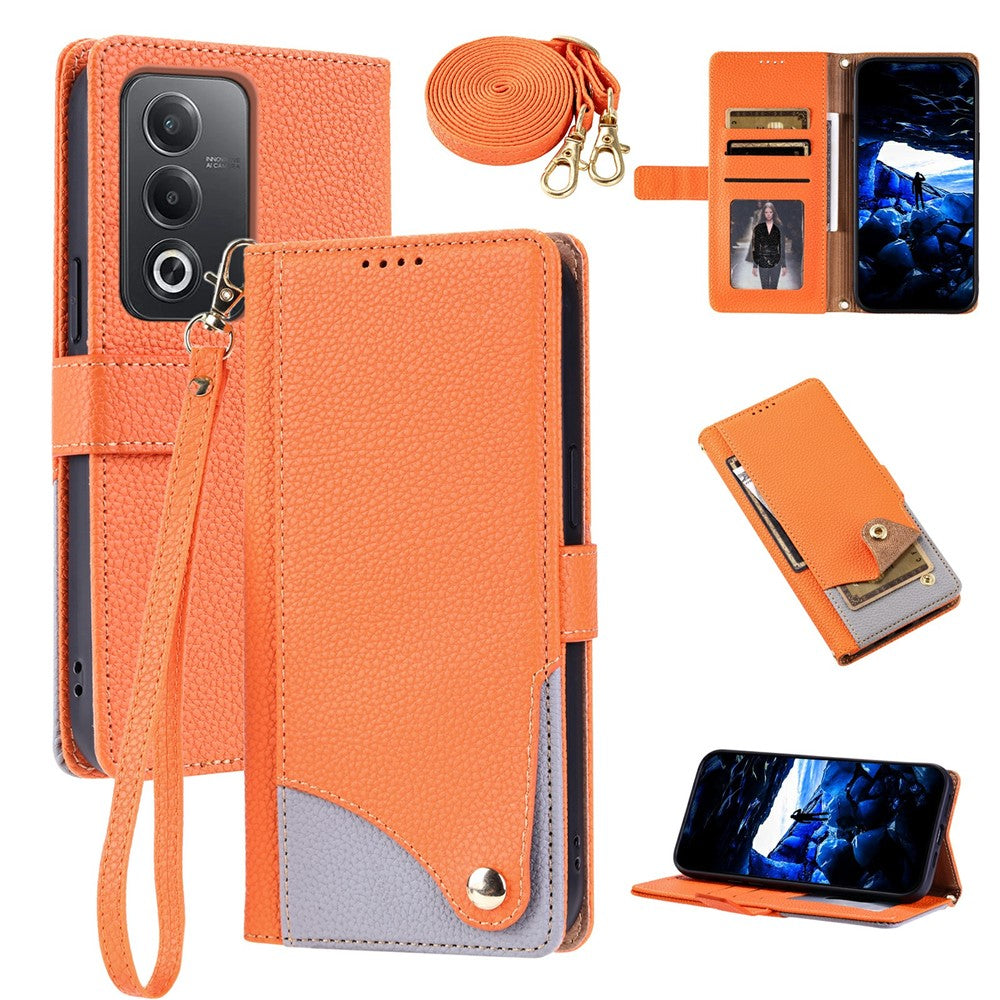 For Oppo A3 Pro (Global) 5G  /  A3 Pro (India) 5G  /  A80 5G  /  K12x 5G (Global) Leather Case with Wrist Strap and Shoulder Strap Dual Color Multi Card Slots Phone Cover