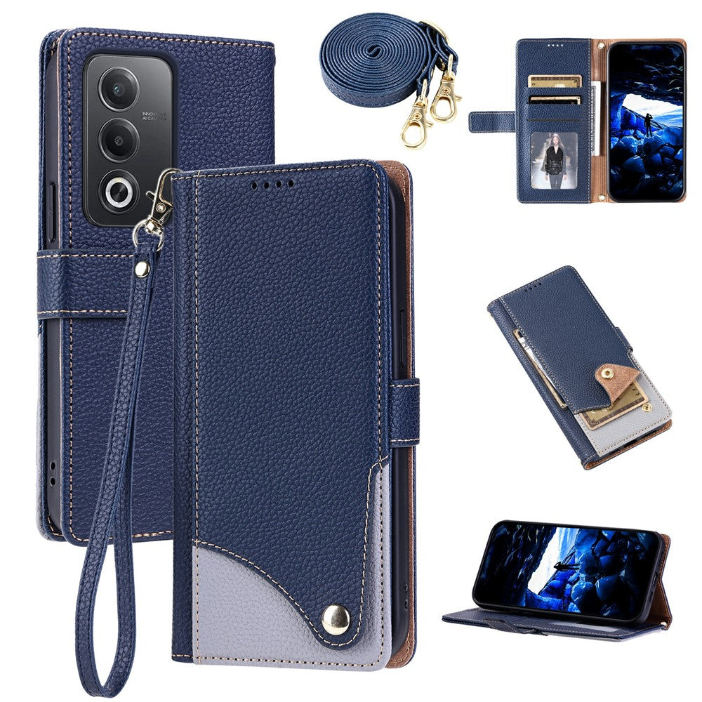 For Oppo A3 Pro (Global) 5G  /  A3 Pro (India) 5G  /  A80 5G  /  K12x 5G (Global) Leather Case with Wrist Strap and Shoulder Strap Dual Color Multi Card Slots Phone Cover