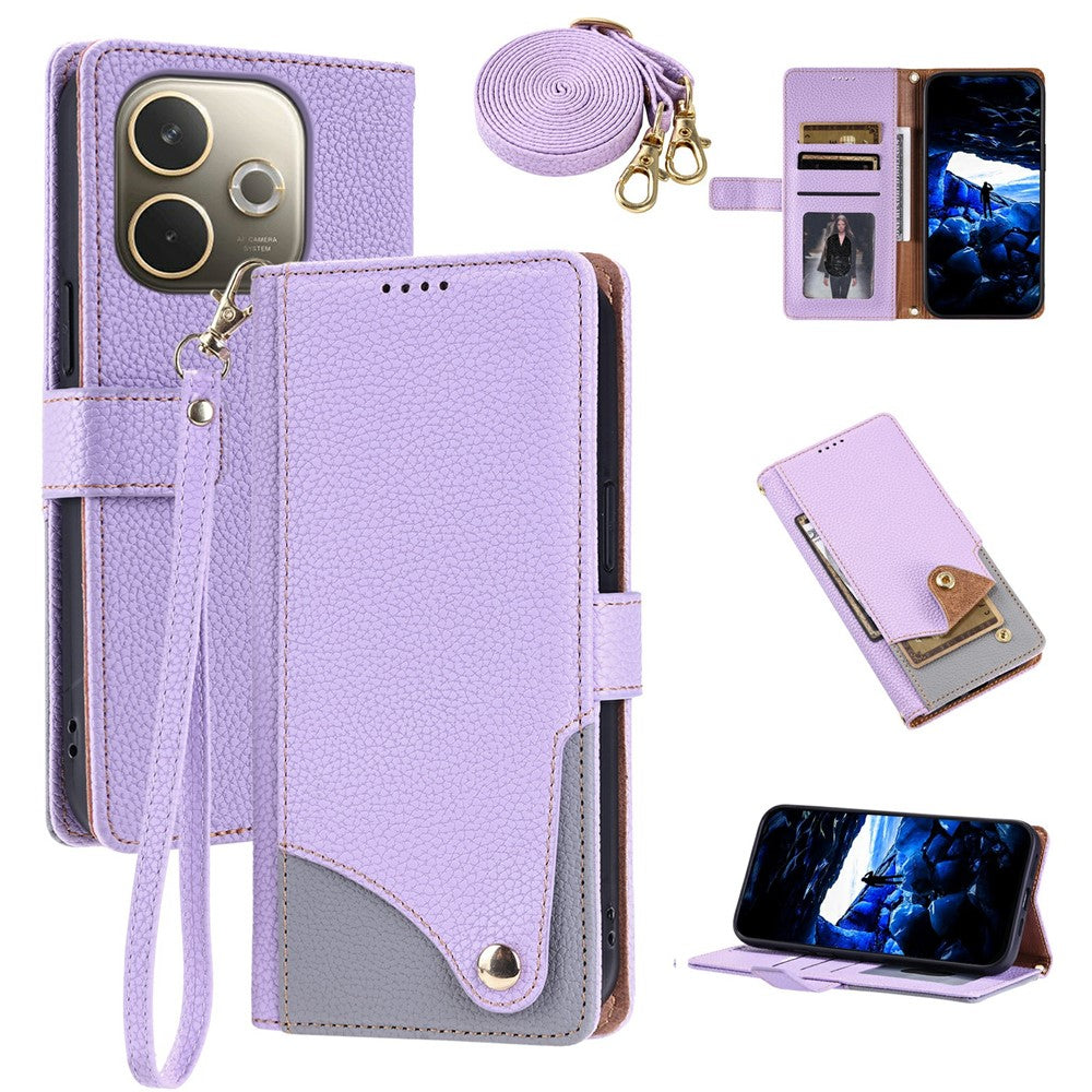 Til Oppo A5 Pro 5G (Global) / A5 Pro 4G (Global) Læderetui med håndrem og skulderrem Dual Color Multi Card Slots Telefoncover
