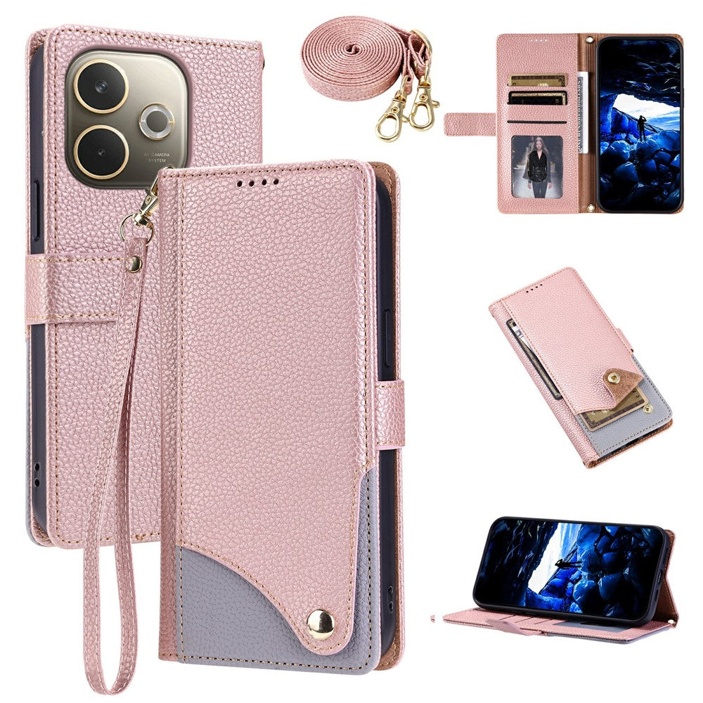 Til Oppo A5 Pro 5G (Global) / A5 Pro 4G (Global) Læderetui med håndrem og skulderrem Dual Color Multi Card Slots Telefoncover