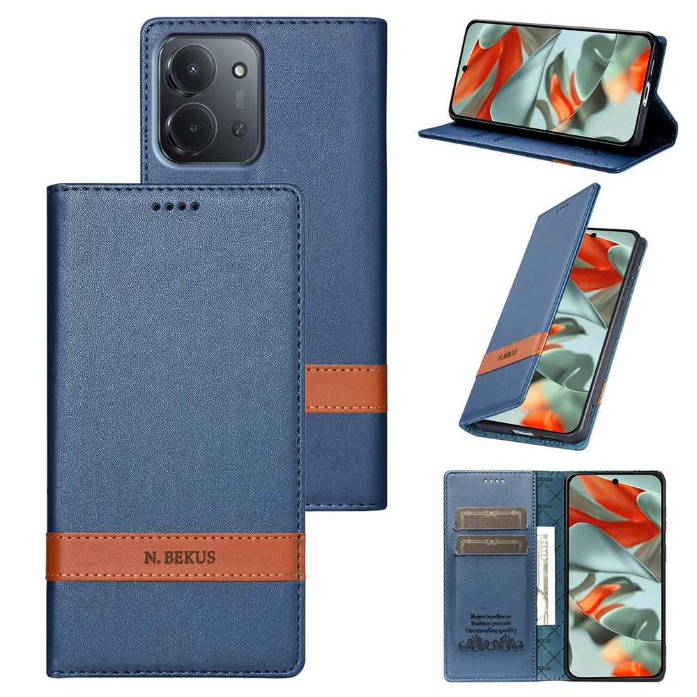 N.BEKUS P5-serien til Xiaomi Redmi 15C 5G (EU) (173 mm) / Redmi 15C 4G (EU) (173 mm), læderetui med tofarvede syninger, RFID-blokerende tegnebogsetui til mobil