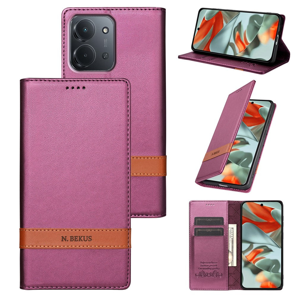 N.BEKUS P5-serien til Xiaomi Redmi 15C 5G (EU) (173 mm) / Redmi 15C 4G (EU) (173 mm), læderetui med tofarvede syninger, RFID-blokerende tegnebogsetui til mobil