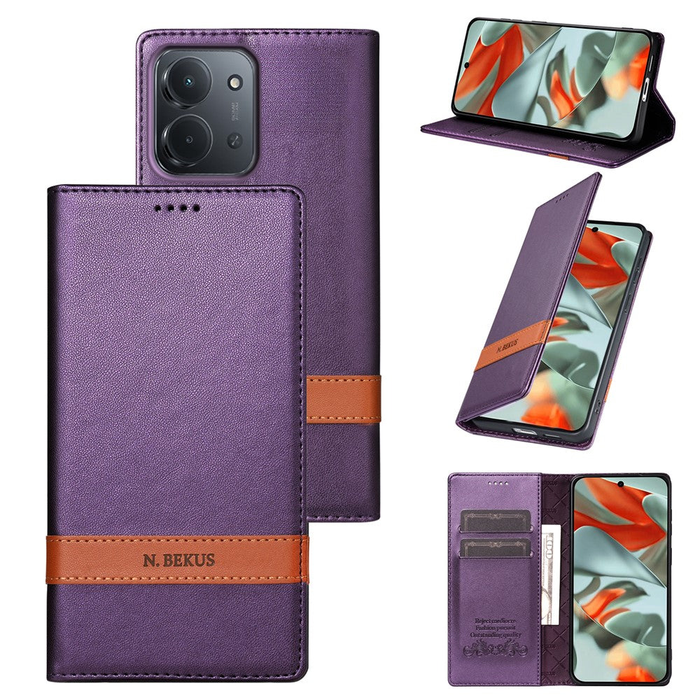 N.BEKUS P5-serien til Xiaomi Redmi 15C 5G (EU) (173 mm) / Redmi 15C 4G (EU) (173 mm), læderetui med tofarvede syninger, RFID-blokerende tegnebogsetui til mobil