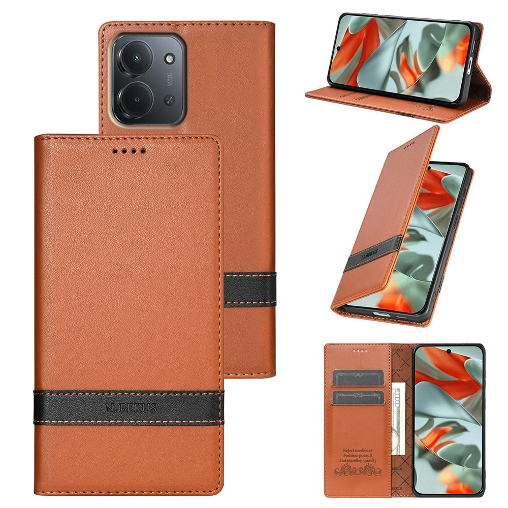N.BEKUS P5-serien til Xiaomi Redmi 15C 5G (EU) (173 mm) / Redmi 15C 4G (EU) (173 mm), læderetui med tofarvede syninger, RFID-blokerende tegnebogsetui til mobil