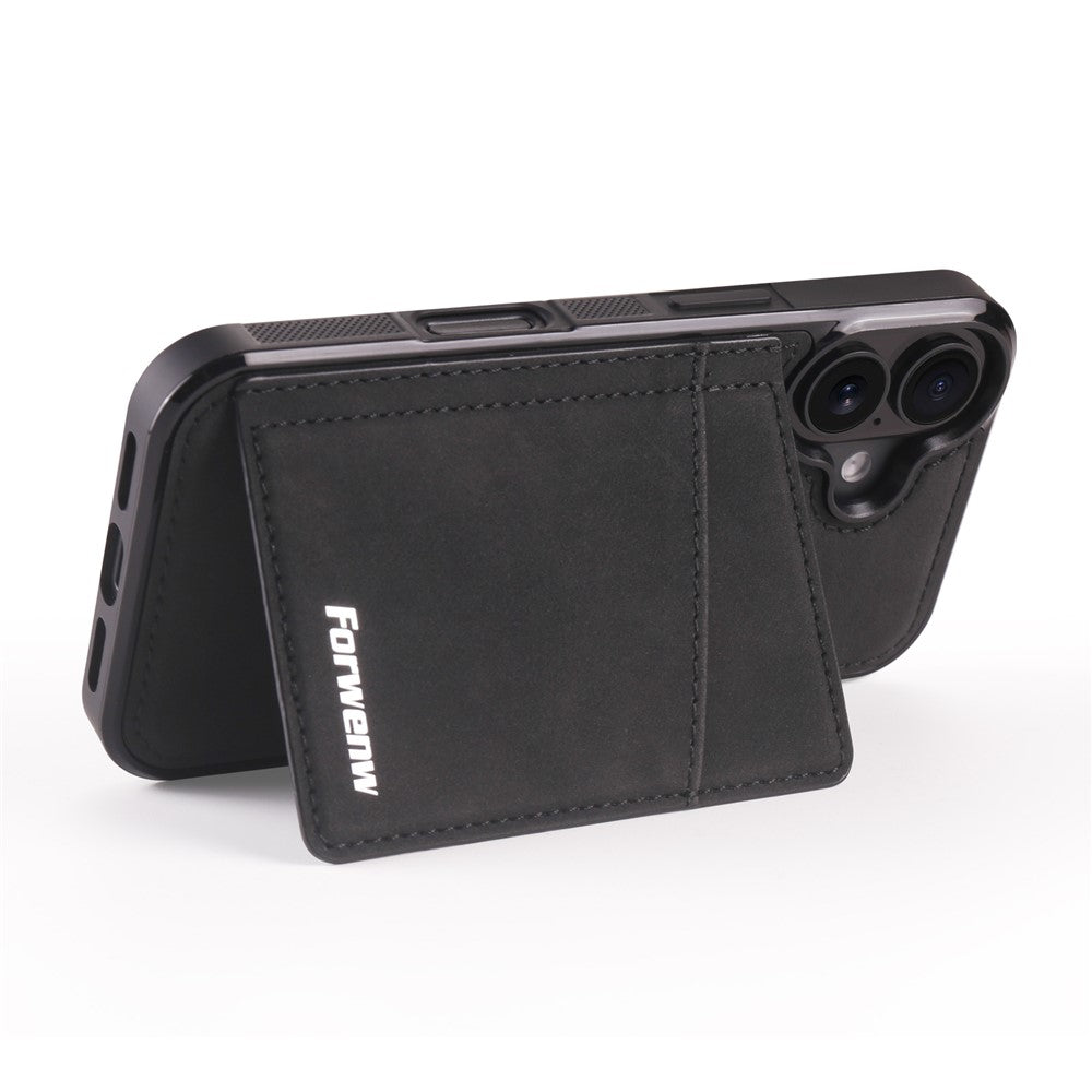 FORWENW F8-seriecover til iPhone 17 med kortholder og stativ, TPU-mobilcover med læderbeklædning