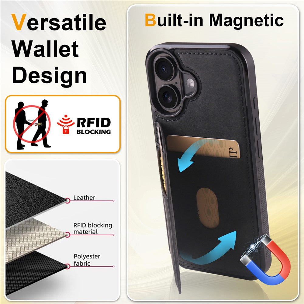 FORWENW F8-seriecover til iPhone 17 med kortholder og stativ, TPU-mobilcover med læderbeklædning