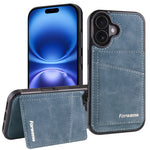 FORWENW F8-seriecover til iPhone 17 med kortholder og stativ, TPU-mobilcover med læderbeklædning