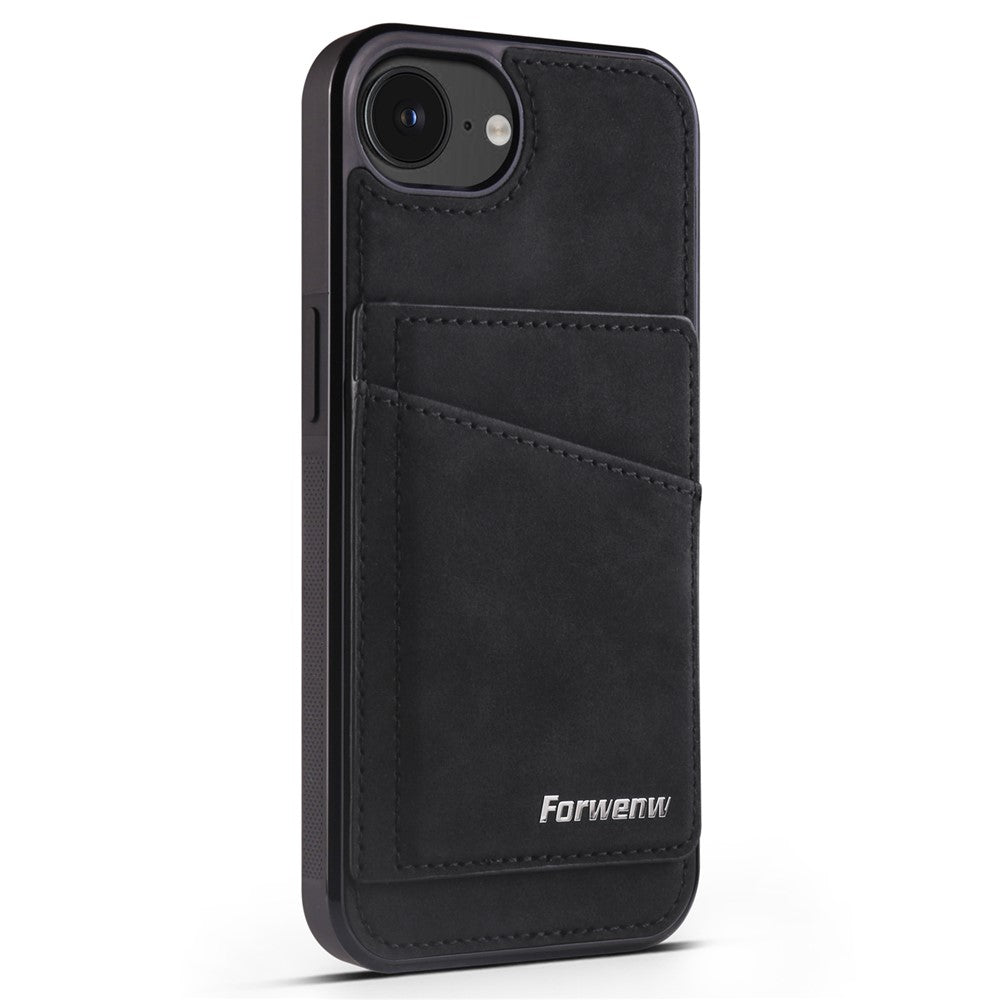 FORWENW F8 Series for iPhone 17e / 16e Case Card Slot Kickstand Leather Coated TPU Phone Cover
