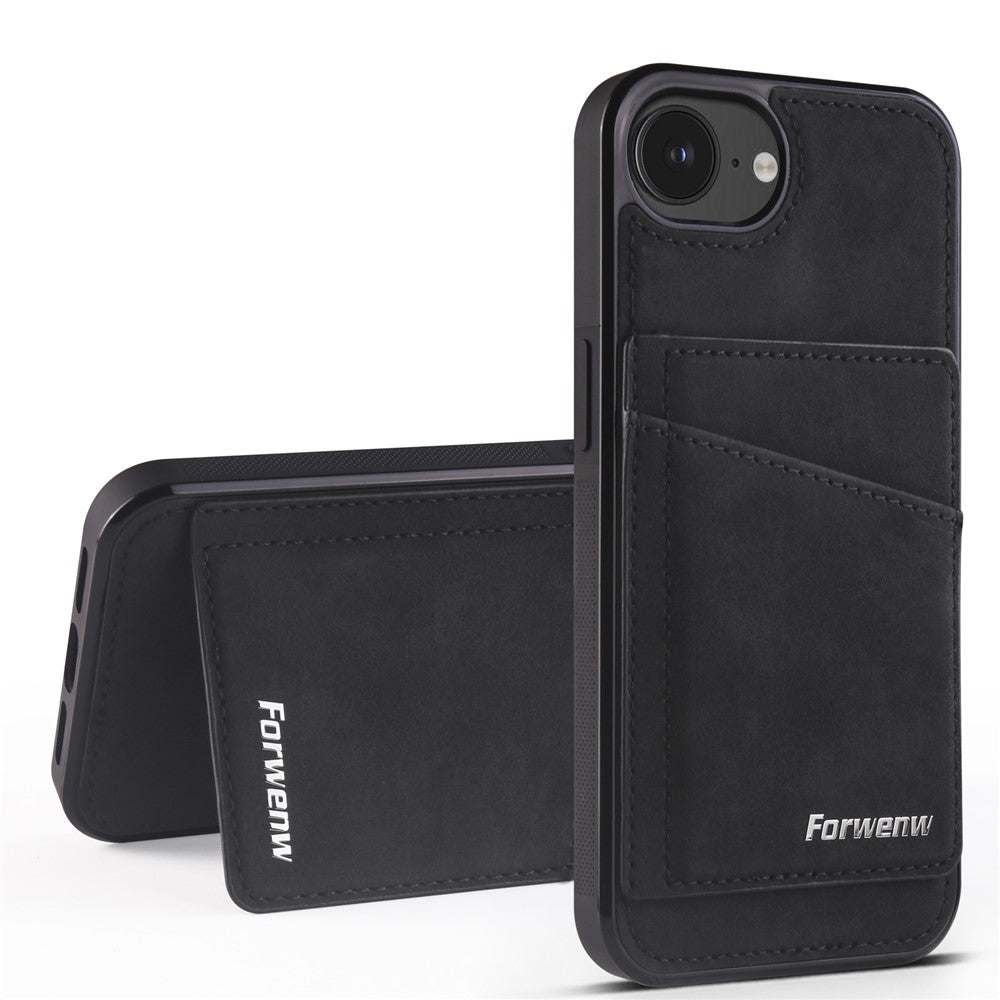 FORWENW F8 Series for iPhone 17e / 16e Case Card Slot Kickstand Leather Coated TPU Phone Cover