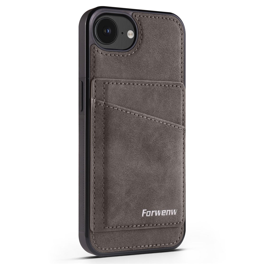 FORWENW F8 Series for iPhone 17e / 16e Case Card Slot Kickstand Leather Coated TPU Phone Cover