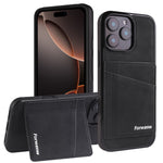 FORWENW F8 Series for iPhone 16 Pro Max Case Card Slot Kickstand Leather Coated TPU Phone Cover