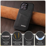 FORWENW F8 Series for iPhone 16 Pro Max Case Card Slot Kickstand Leather Coated TPU Phone Cover