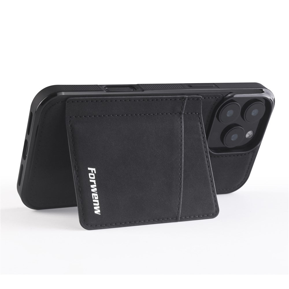 FORWENW F8 Series for iPhone 16 Pro Max Case Card Slot Kickstand Leather Coated TPU Phone Cover