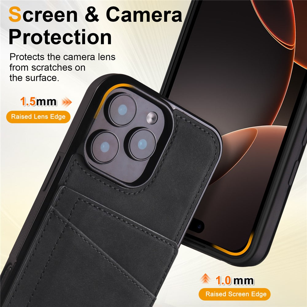 FORWENW F8 Series for iPhone 16 Pro Max Case Card Slot Kickstand Leather Coated TPU Phone Cover