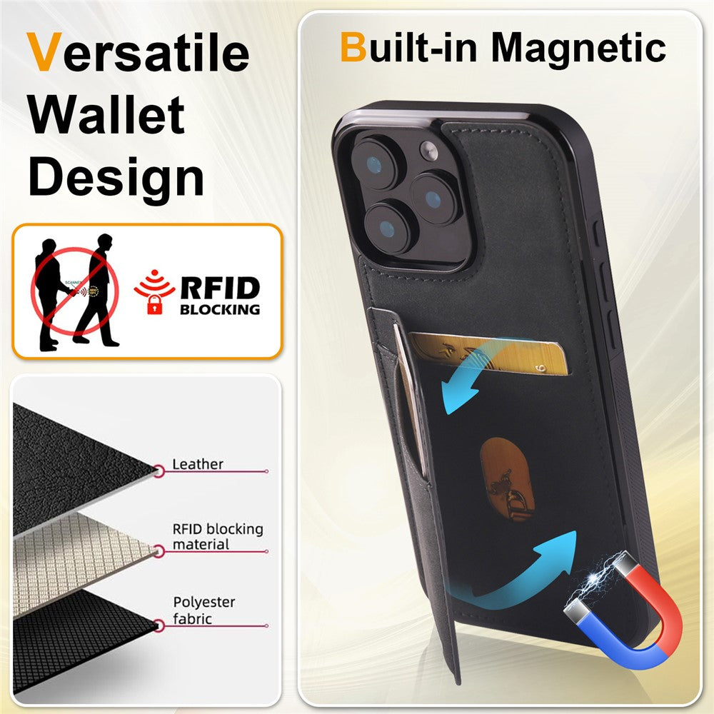 FORWENW F8 Series for iPhone 16 Pro Max Case Card Slot Kickstand Leather Coated TPU Phone Cover