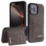 FORWENW F8 Series for iPhone 16 Pro Max Case Card Slot Kickstand Leather Coated TPU Phone Cover