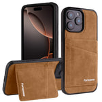 FORWENW F8 Series for iPhone 16 Pro Max Case Card Slot Kickstand Leather Coated TPU Phone Cover