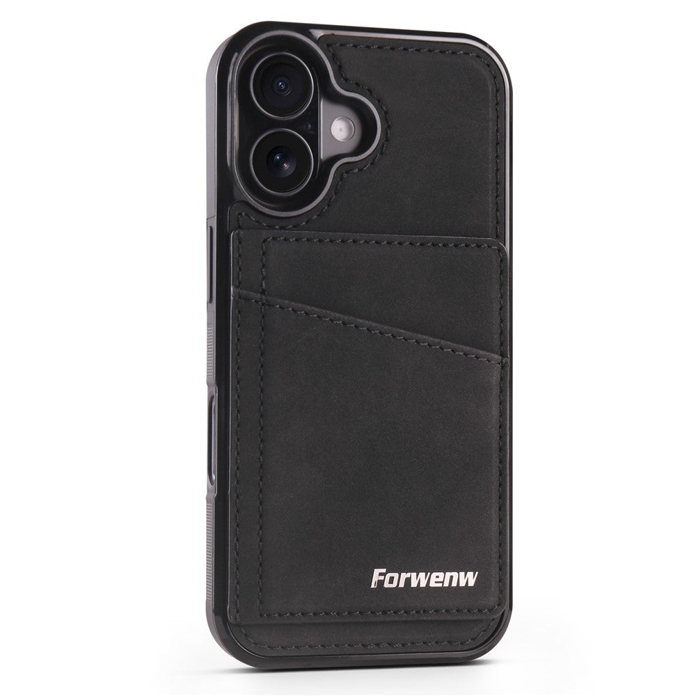 FORWENW F8-serien til iPhone 16 Plus Cover med Kortplads og Støtteben i Læderbelagt TPU