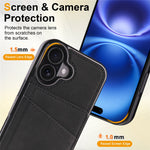 FORWENW F8-serien til iPhone 16 Plus Cover med Kortplads og Støtteben i Læderbelagt TPU