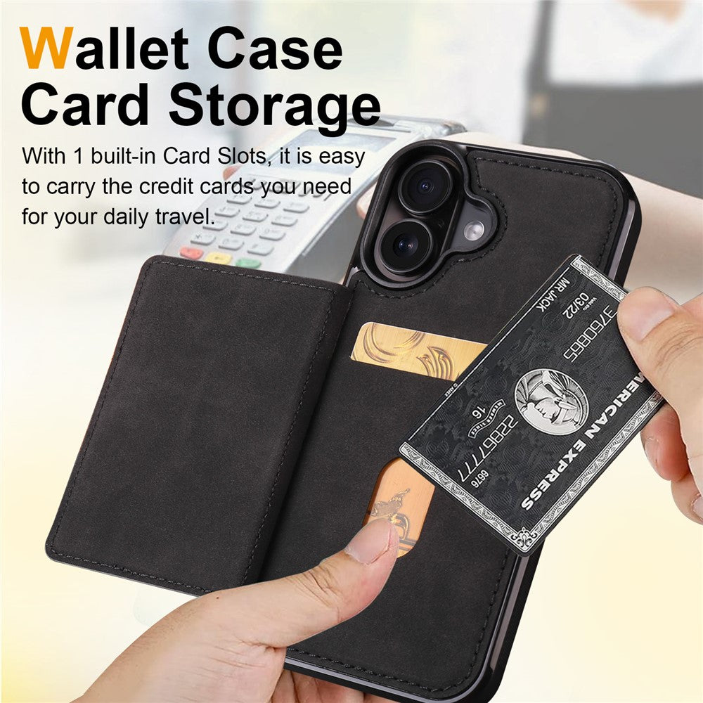 FORWENW F8 Series for iPhone 16 Case Card Slot Kickstand Leather Coated TPU Phone Cover