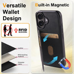 FORWENW F8 Series for iPhone 16 Case Card Slot Kickstand Leather Coated TPU Phone Cover
