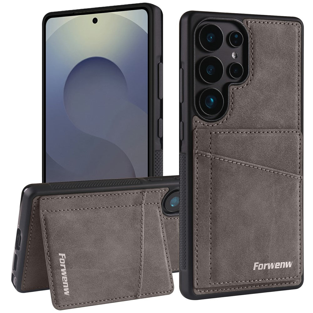 Forwenw F8-serien för Galaxy S25 Ultra-skal i PU-läder, TPU, stötsäkert, skrapkortshållare, stödfodral