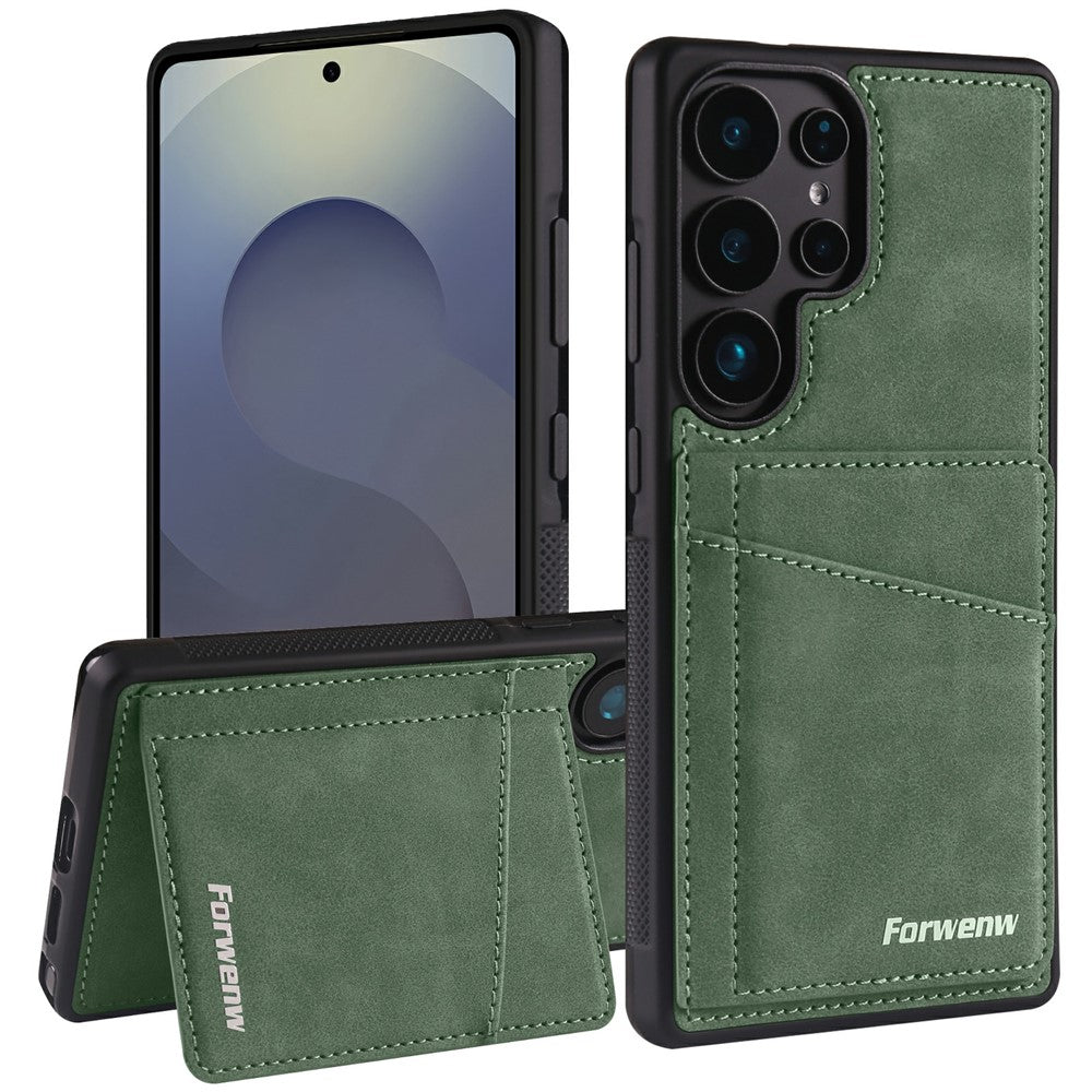 Forwenw F8-serien för Galaxy S25 Ultra-skal i PU-läder, TPU, stötsäkert, skrapkortshållare, stödfodral
