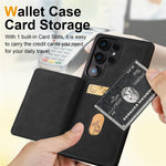 FORWENW F8-serien etui til Samsung Galaxy S24 Ultra med kortholder og stativ, TPU-mobilcover med læderoverflade
