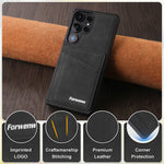 FORWENW F8-serien etui til Samsung Galaxy S24 Ultra med kortholder og stativ, TPU-mobilcover med læderoverflade