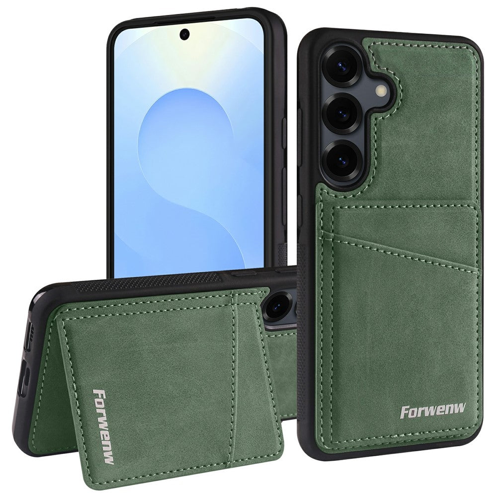 FORWENW F8-serien för Samsung Galaxy S25+ / S24+ skal med korthållare, stativ, läderbelagt TPU-mobilskal