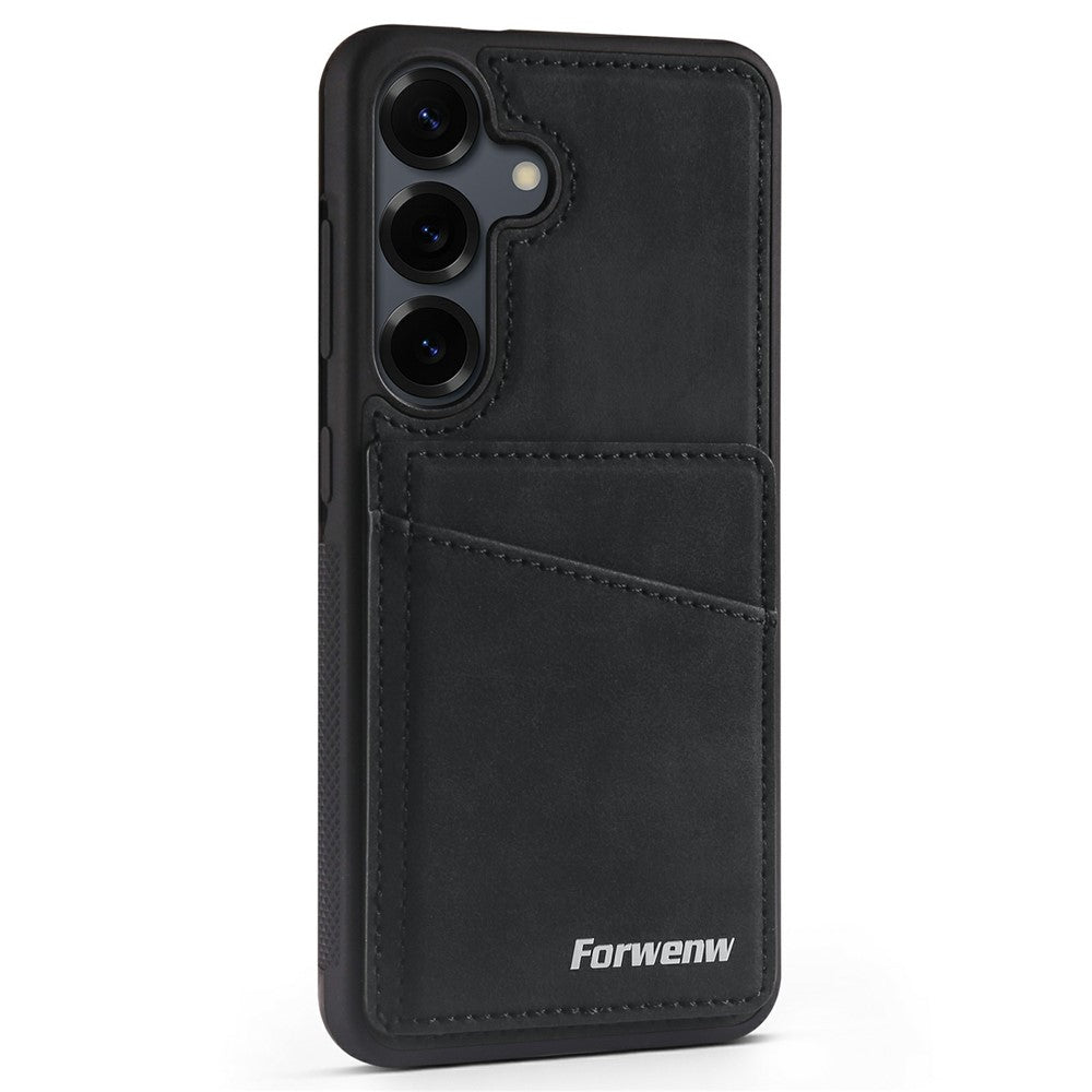 FORWENW F8-serien för Samsung Galaxy S25 / S24-skal med korthållare, stativ, läderbelagt TPU-mobilskal