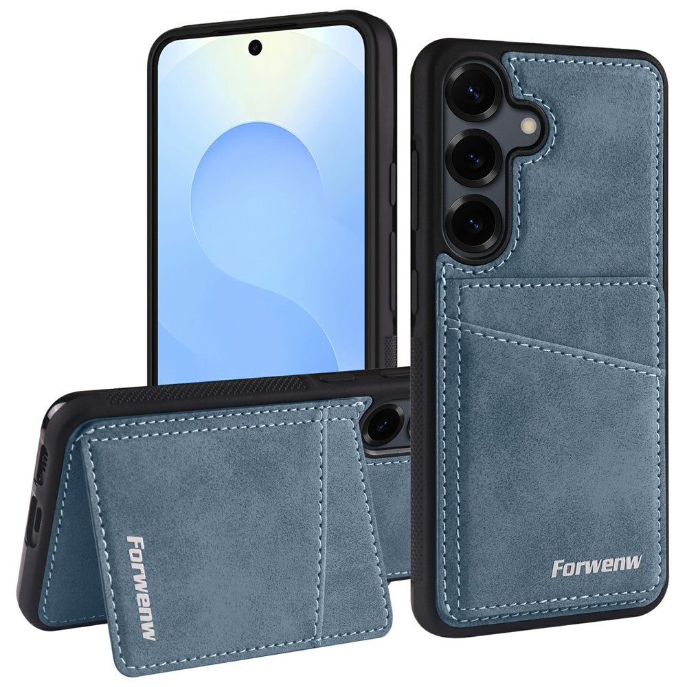 FORWENW F8 Series for Samsung Galaxy S25 / S24 Case Card Slot Kickstand Leather Coated TPU Phone Cover