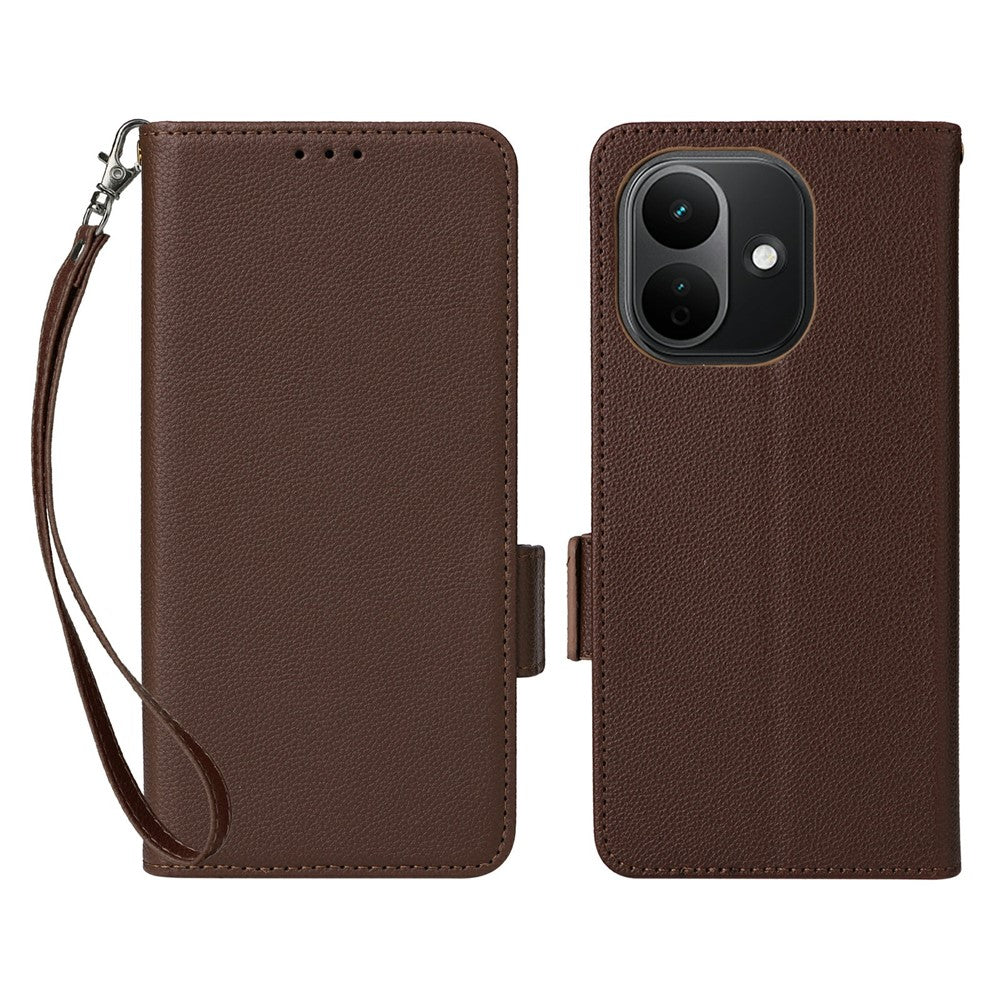 For Xiaomi Redmi Note 17 4G (Global) / Note 17 5G (Global) / Note 17 (India / China) 5G Case Litchi Texture Wallet Leather Phone Cover with Wrist Strap