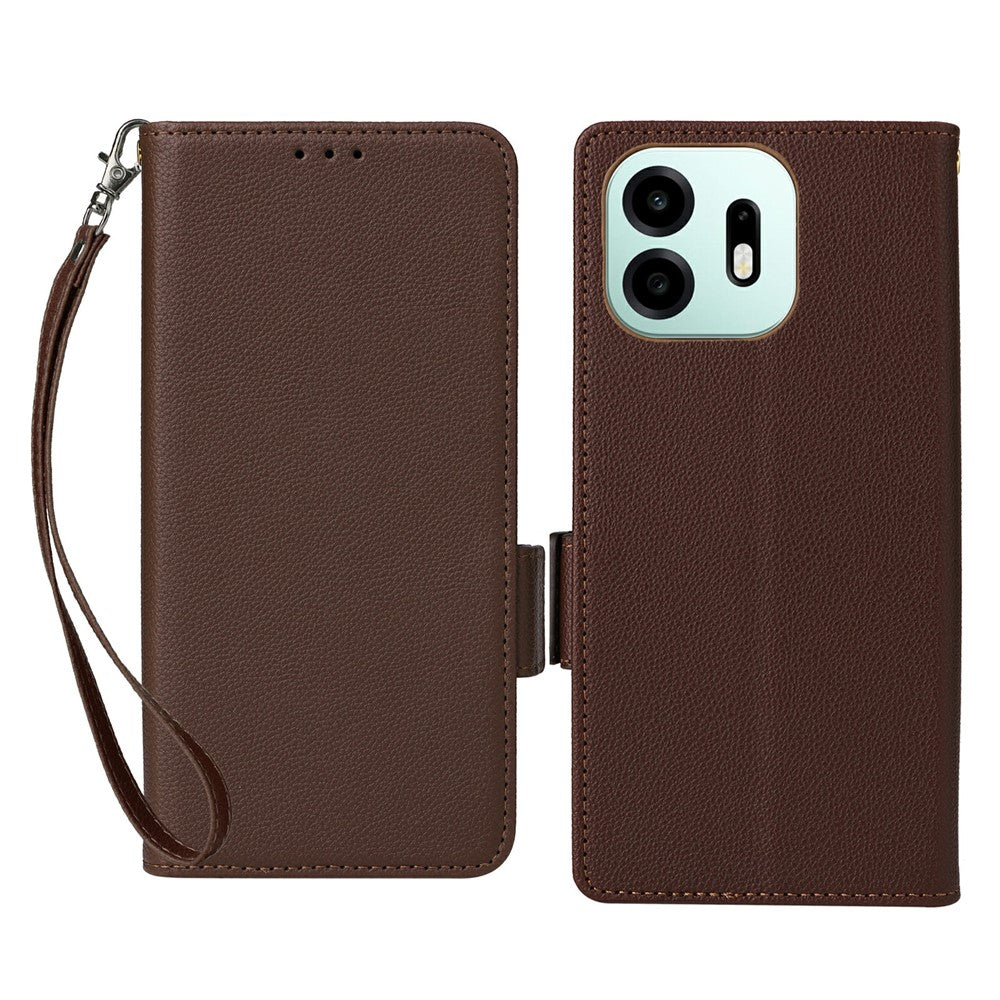 For OnePlus N6 4G Case Litchi Texture Wallet Leather Phone Cover with Wrist Strap