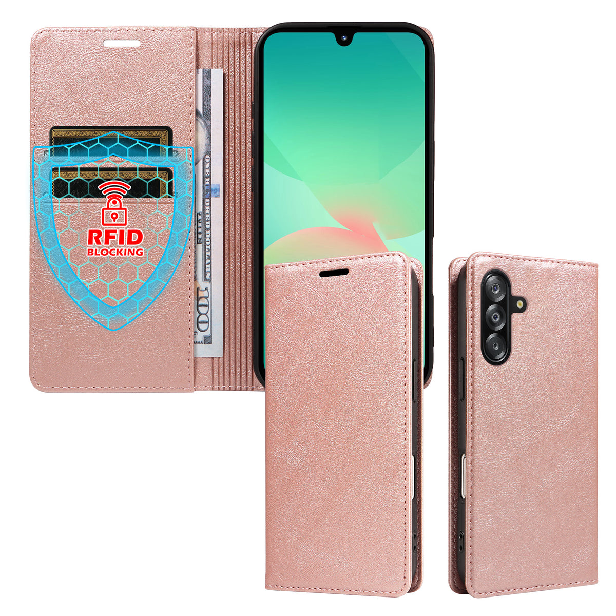 Samsung Galaxy A16 4G / Galaxy A16 5G Plånboksfodral RFID-blockerande kortplatser stativ Magnetisk stängning Lädermobilskal