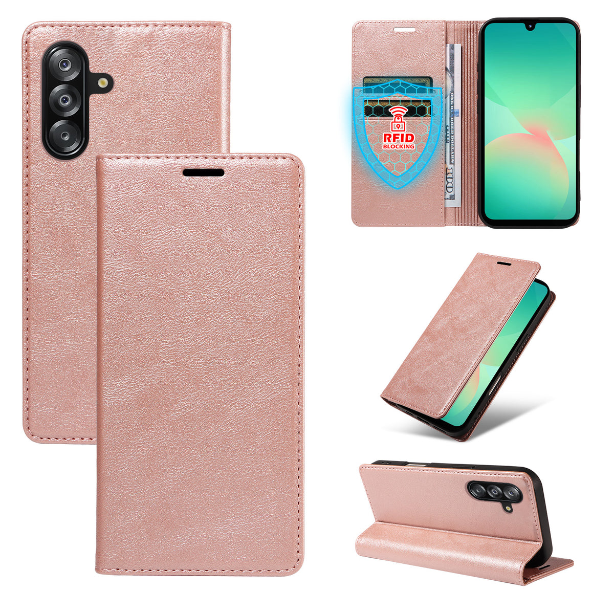 Samsung Galaxy A16 4G / Galaxy A16 5G Plånboksfodral RFID-blockerande kortplatser stativ Magnetisk stängning Lädermobilskal