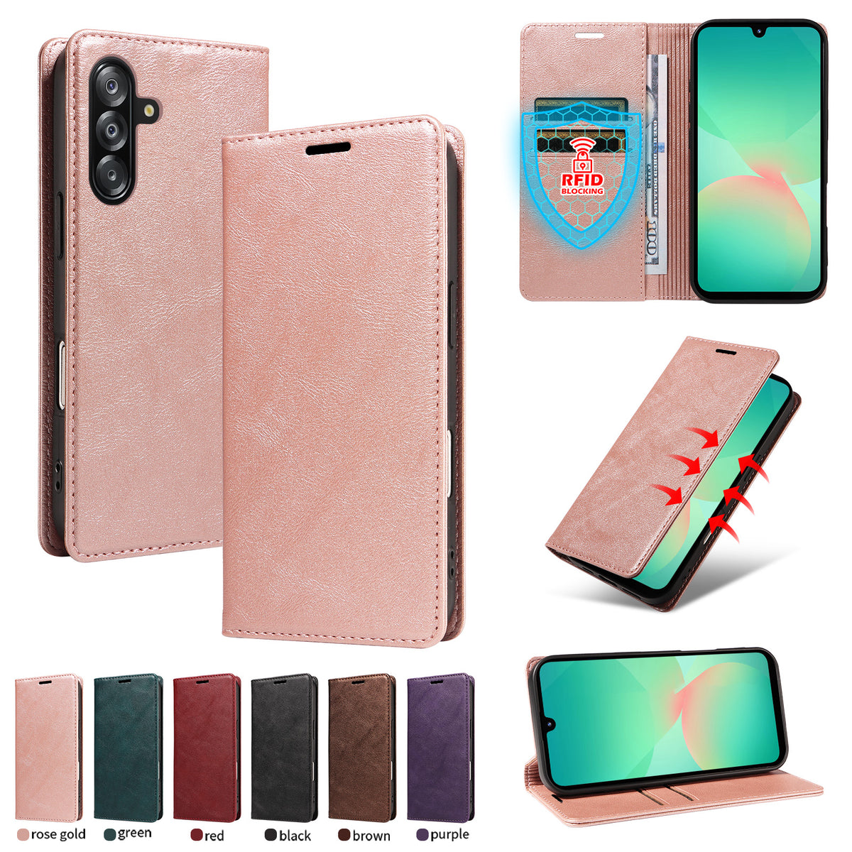 Samsung Galaxy A16 4G / Galaxy A16 5G Plånboksfodral RFID-blockerande kortplatser stativ Magnetisk stängning Lädermobilskal