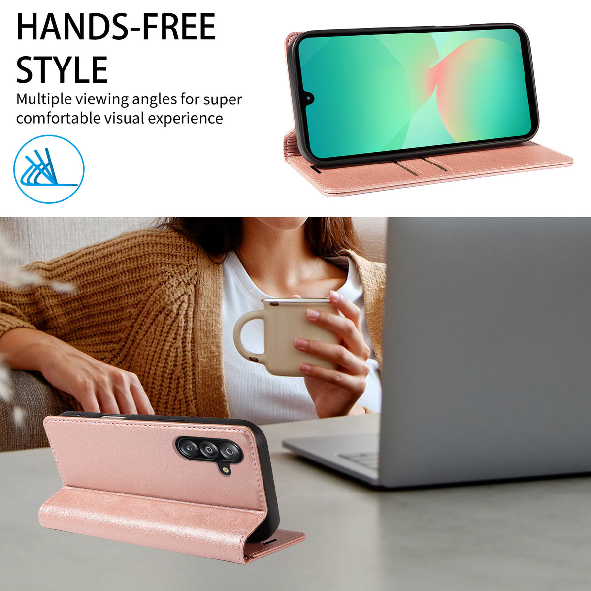 Samsung Galaxy A16 4G / Galaxy A16 5G Plånboksfodral RFID-blockerande kortplatser stativ Magnetisk stängning Lädermobilskal