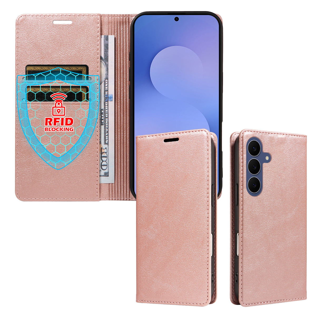 Til Samsung Galaxy S26 FE Pung Etui RFID Blokerende Kortpladser Stand Magnetisk Lukning Læder Telefoncover