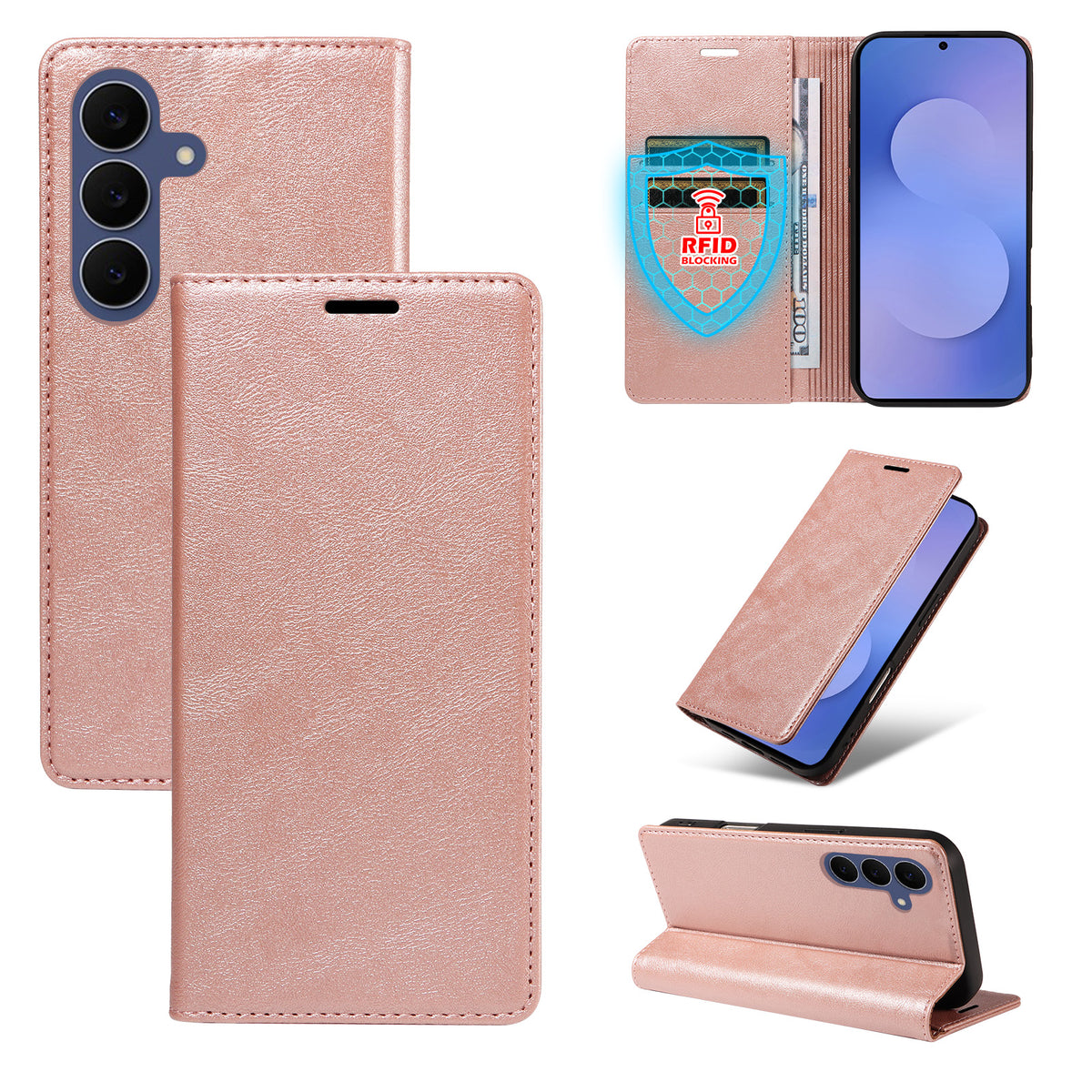 Til Samsung Galaxy S26 FE Pung Etui RFID Blokerende Kortpladser Stand Magnetisk Lukning Læder Telefoncover