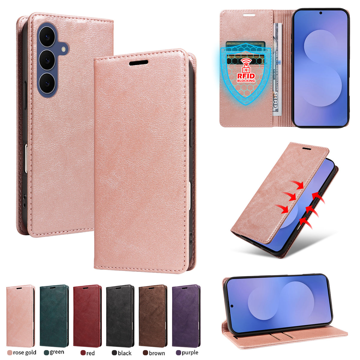 Til Samsung Galaxy S26 FE Pung Etui RFID Blokerende Kortpladser Stand Magnetisk Lukning Læder Telefoncover