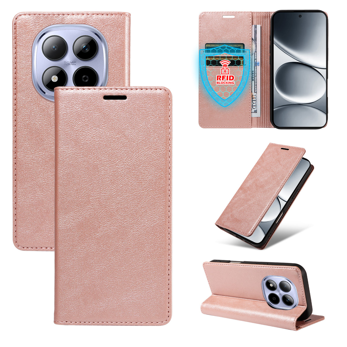 For Xiaomi Redmi Note 15 Pro 5G (Global) Wallet Case RFID Blocking Card Slots Stand Magnetic Closure Leather Phone Cover