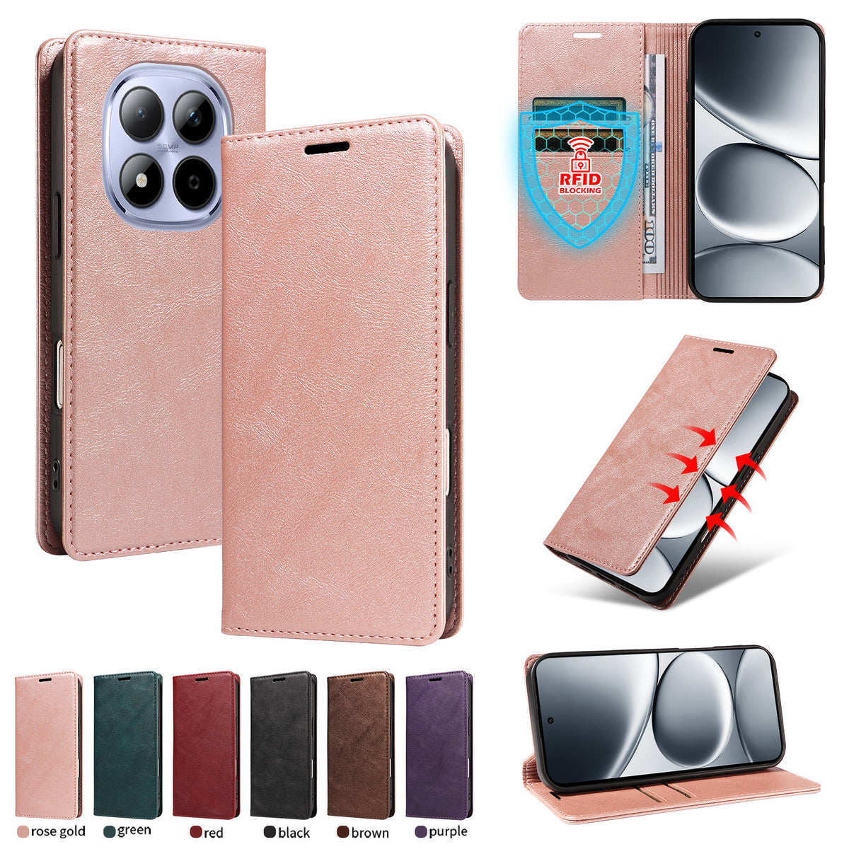 For Xiaomi Redmi Note 15 Pro 5G (Global) Wallet Case RFID Blocking Card Slots Stand Magnetic Closure Leather Phone Cover