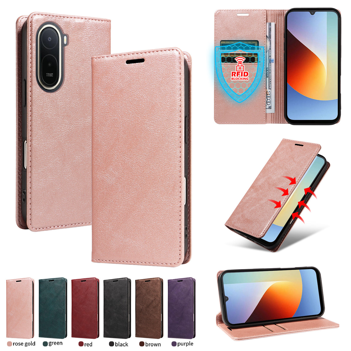 For Xiaomi Redmi A7 Pro 4G (171.56mm) Wallet Case RFID Blocking Card Slots Stand Magnetic Closure Leather Phone Cover