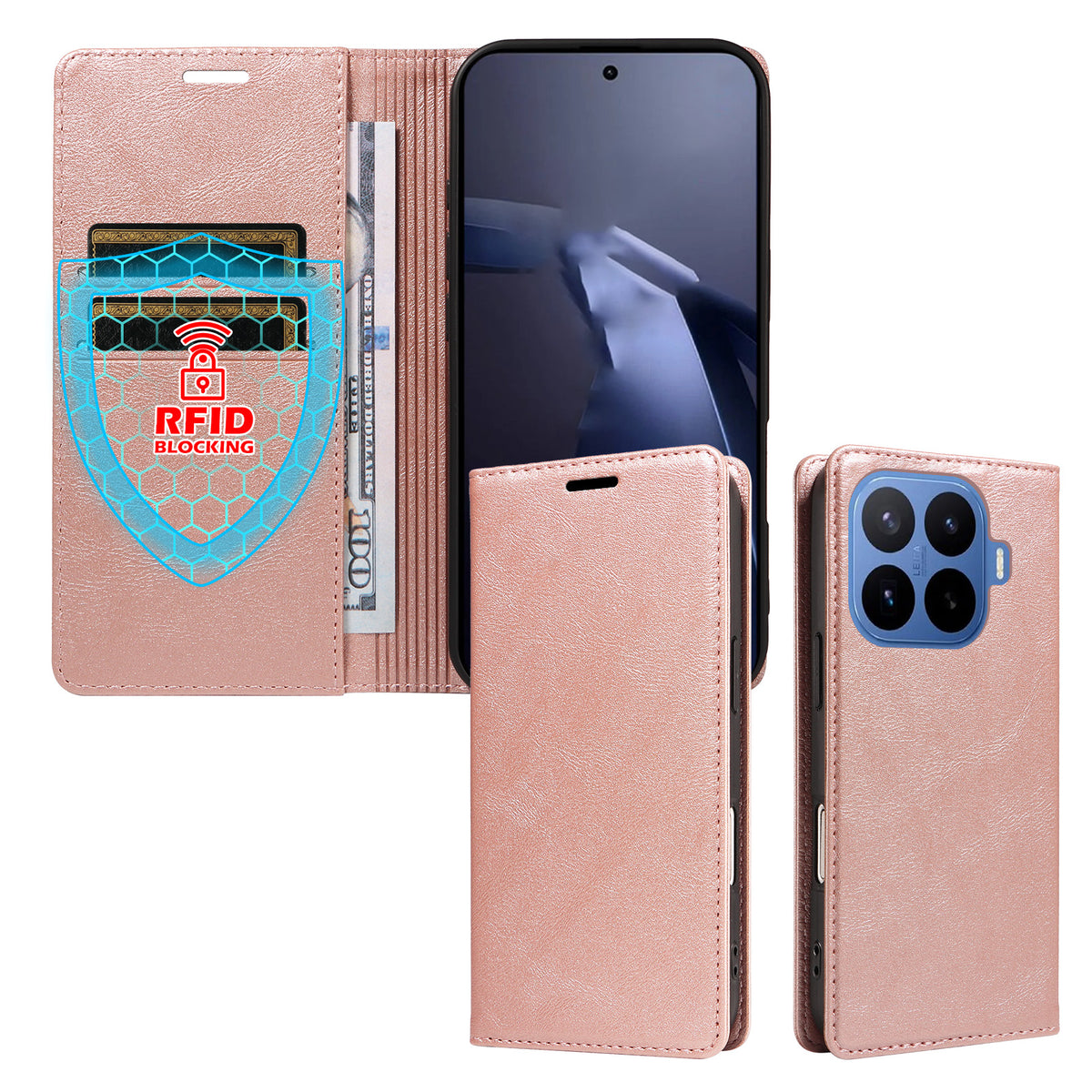 For Xiaomi 17T Wallet Case RFID Blocking Card Slots Stand Magnetic Closure Leather Phone Cover