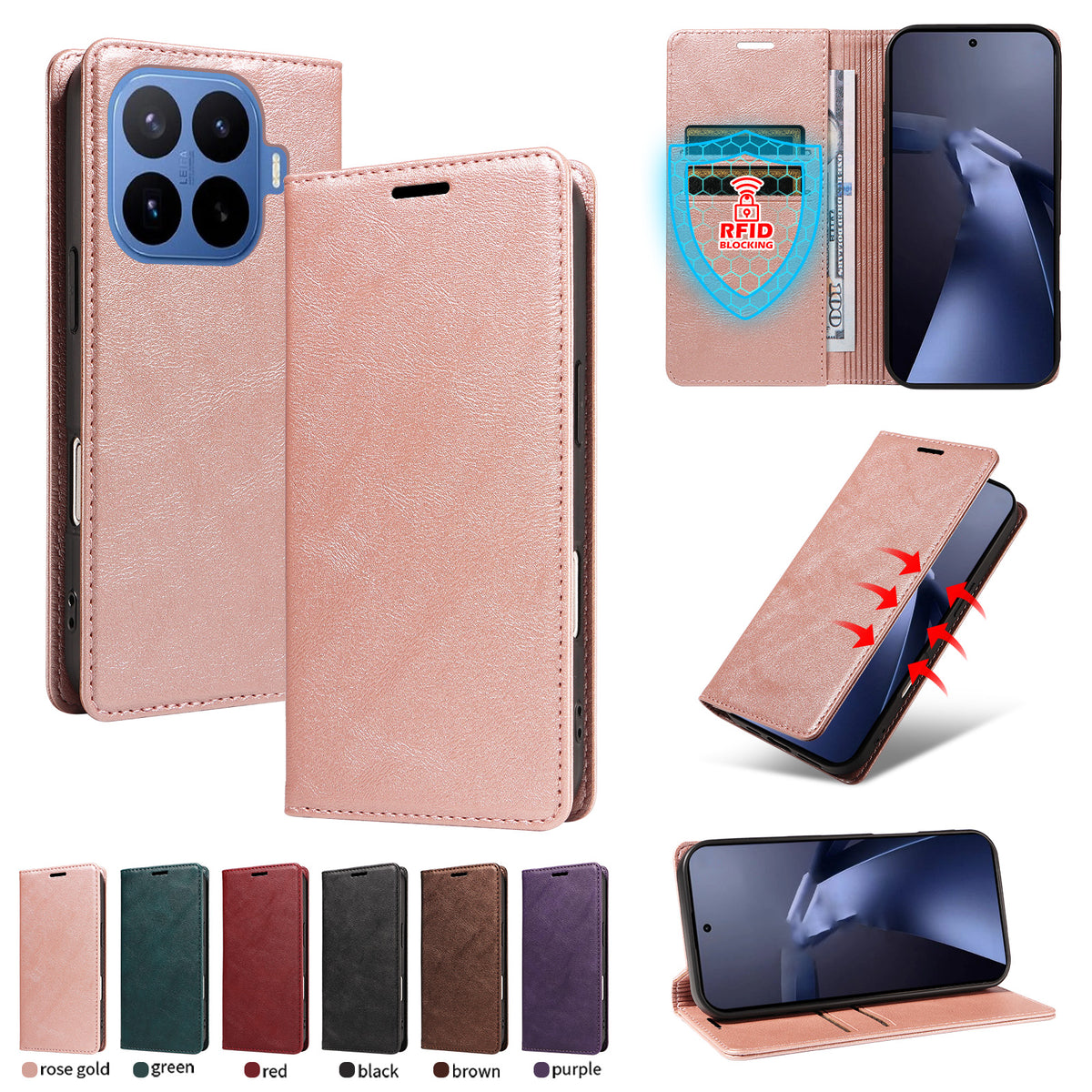For Xiaomi 17T Wallet Case RFID Blocking Card Slots Stand Magnetic Closure Leather Phone Cover